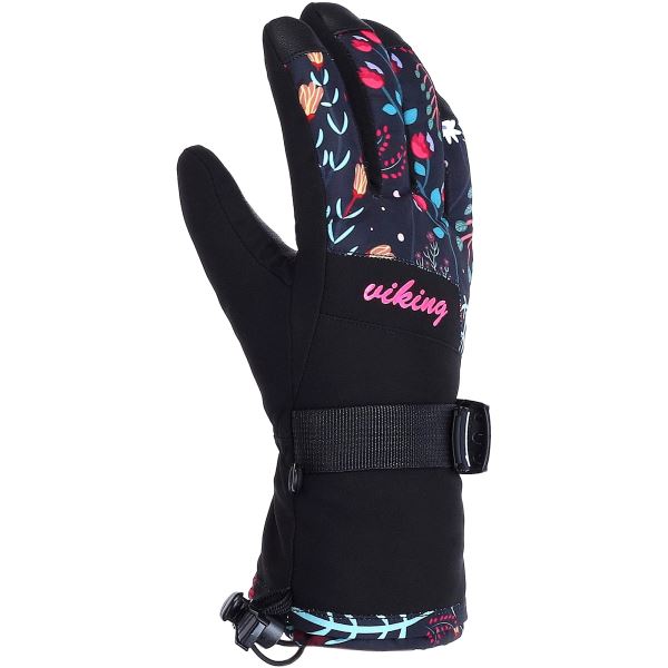 Dámske lyžiarske rukavice Viking Tanuka čierna/ružová/tyrkysová