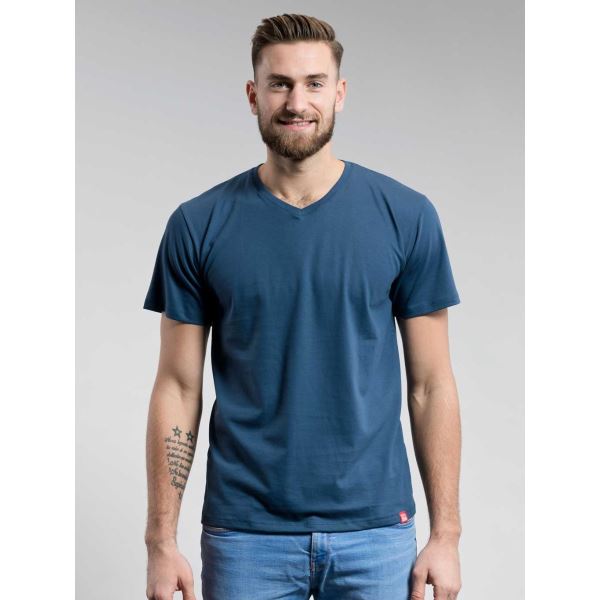 Pánske bavlnené tričko CityZen výstrih do V modrá